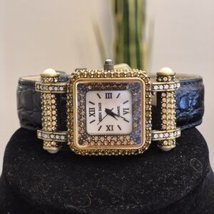 Heidi Daus "Timeless Beauty" Gold and Black Crystal Women's Watch